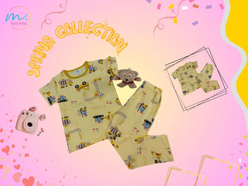 Crane Cartoon Pajama Set – Soft Cotton Nightwear for Kids