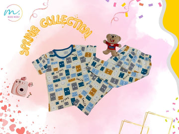 Smile Teddy Print Pyjama Set Cotton Nightwear Set – Soft Summer Kidswear