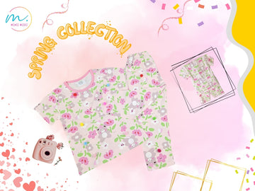 Pink Flower Teddy Print Shirt & Pant Set for Girls – Soft Cotton Dress Sleepwear | Suitable for Kids, Toddlers, and Infants