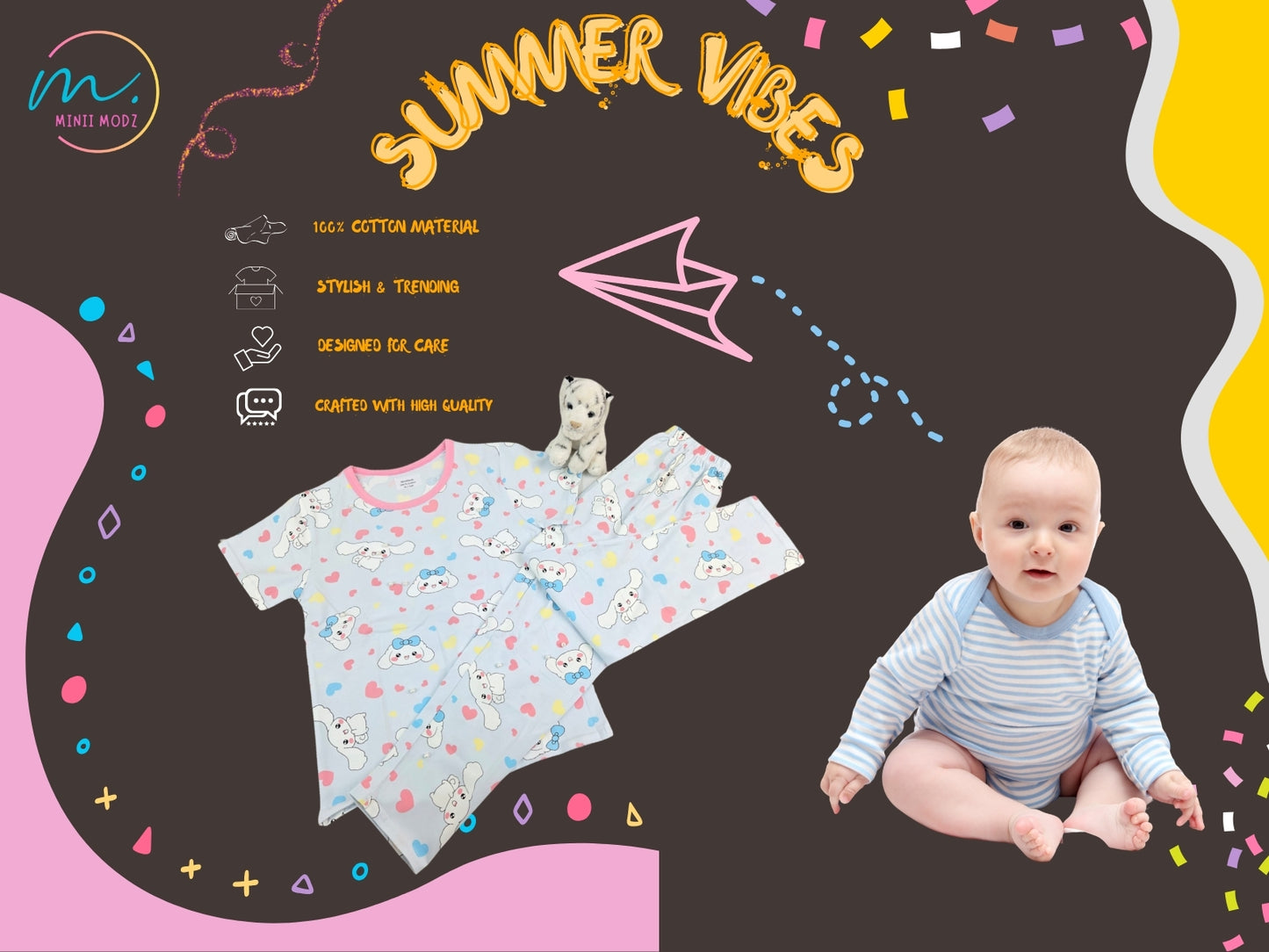 Rabbit Bunny Print Shirt and Pant Set Nightwear Set โ Summer Cotton Sleepwear for Kids