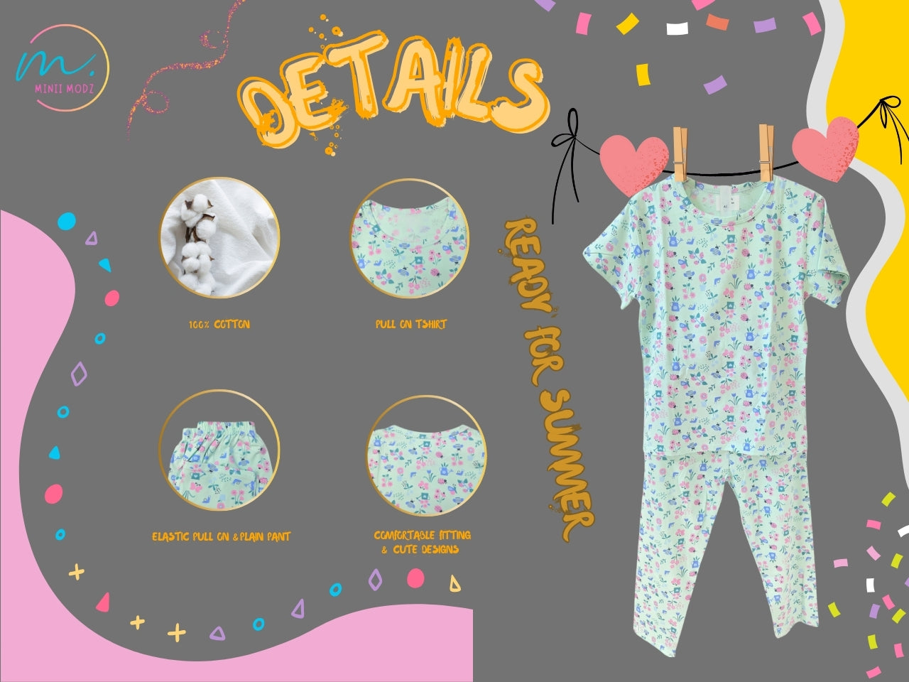 Bee Print Top Pant Set Summer Cotton Nightwear Set โ Soft & Comfy for Kids