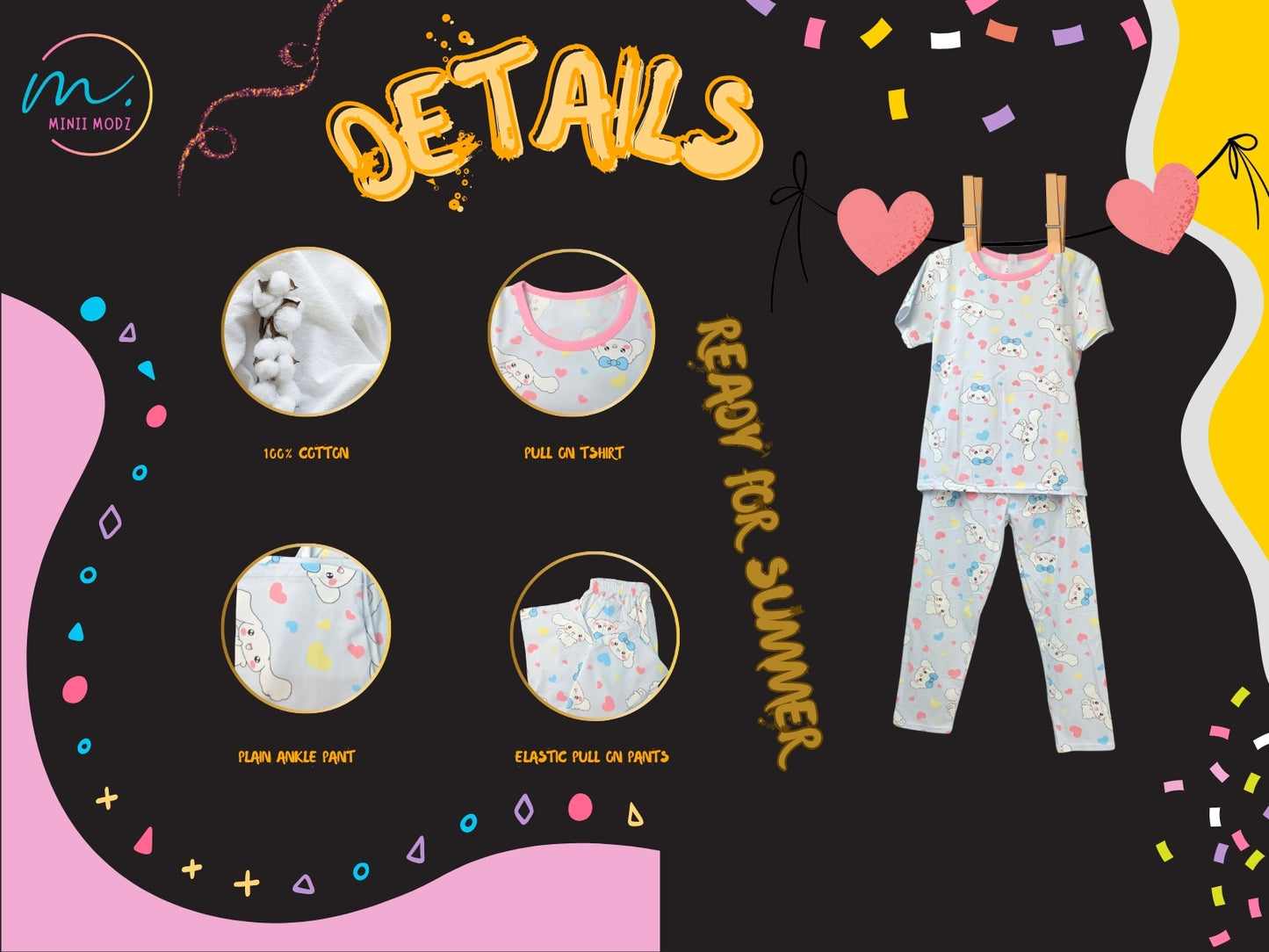 Rabbit Bunny Print Shirt and Pant Set Nightwear Set โ Summer Cotton Sleepwear for Kids