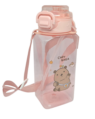 HELLO Transparent Square Water Bottle for Kids | 500ml BPA-Free Plastic Bottle with Straw – Peach & Purple