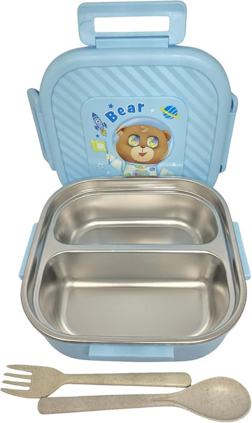 Ben Too Lunch Box for Kids – 2 Compartment Stainless Steel Tiffin with Fork & Spoon