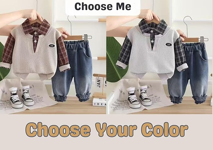 MINII MODZ Boys Co-Ord Set – Sweatshirt with Collar & Printed Shirt Design Paired with Denim Pants