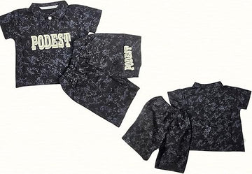 Podest Print Black Short Pant & Half Sleeve T-Shirt Set for Boys | Casual & Festive Wear