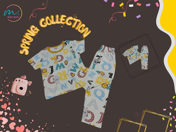 ABC Monkey Print Shirt and Pant Set Summer Nightwear for Kids