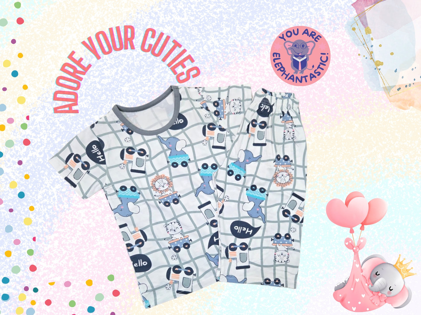Calf Hello Print Sleepwear Kids Night Suit Top & Bottom Pyjama Set