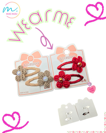 Crochet 5 Petal Flower Hair Clips