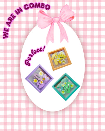 Floral Charm Hair Set – 3 Color Set with Hair Clips & Rubber Bands in Transparent Case