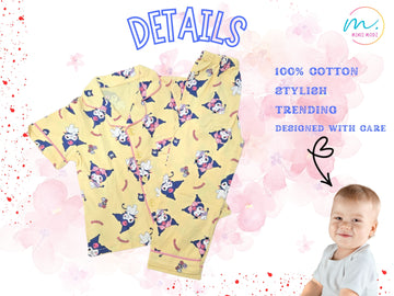 Kuromi Kawaii Night Suit Pyjama Set Kids Sleepwear Top & Bottom Set for Toddlers & Children