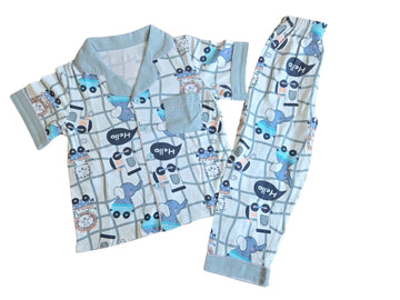 Snuggle Phant Elephant Print Kids Night Suit Pyjama Set | Cotton Top & Bottom Dress for Infant, Toddlers & Child