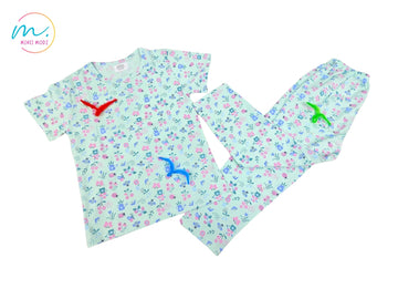 Bee Print Top Pant Set Summer Cotton Nightwear Set – Soft & Comfy for Kids