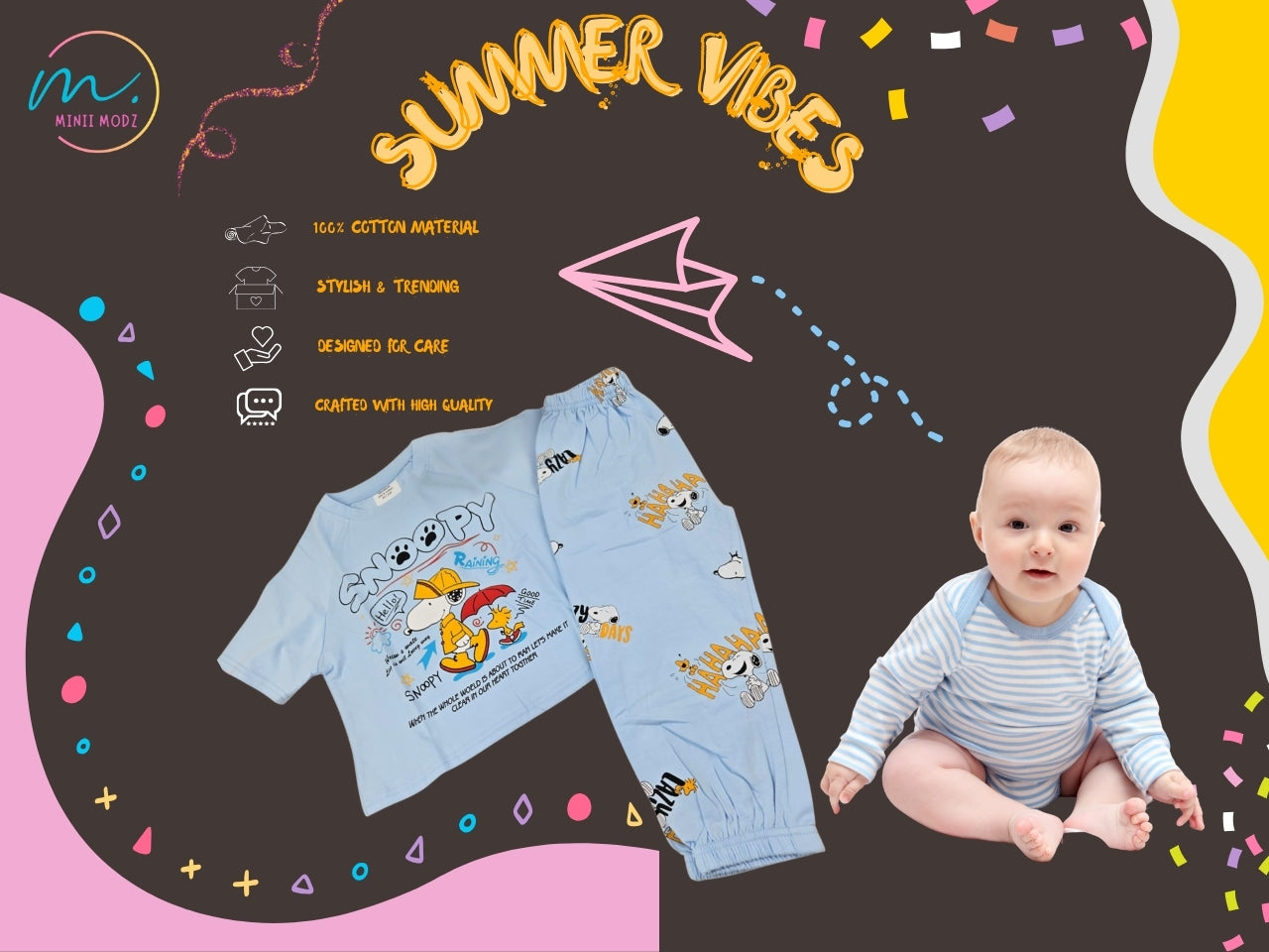 Snoopy Print Shirt & Pant Set Summer Cotton Nightwear Set