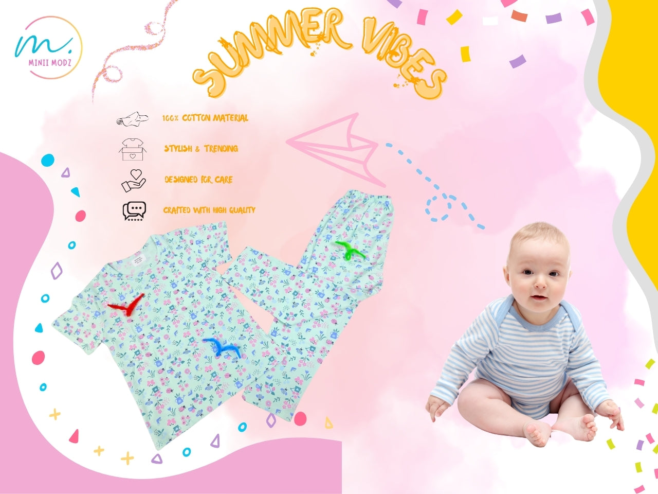 Bee Print Top Pant Set Summer Cotton Nightwear Set – Soft & Comfy for Kids