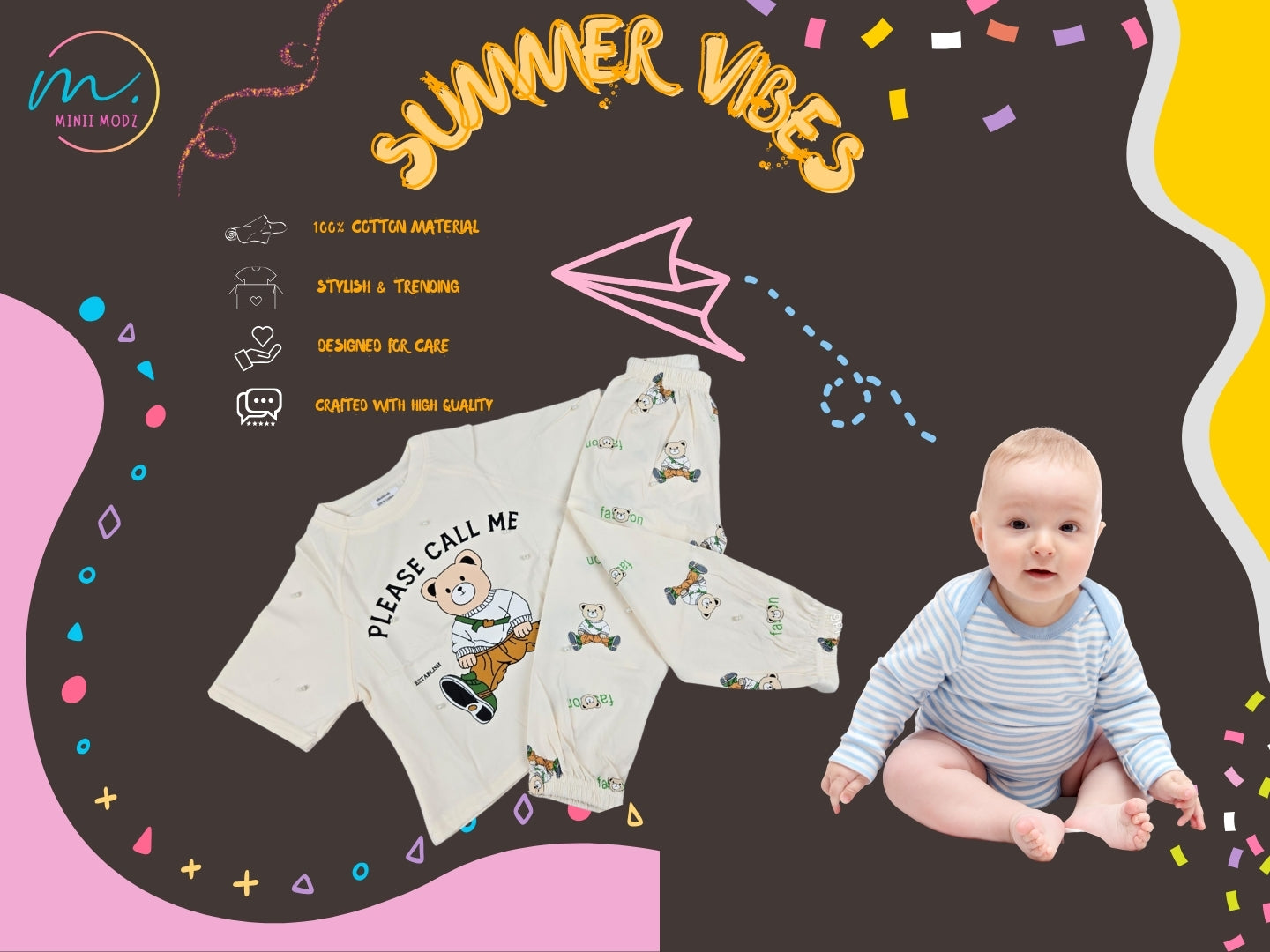 Falcon Teddy Print Top and Pant Set - Summer Nightwear Set – 100% Cotton Kids Sleepwear