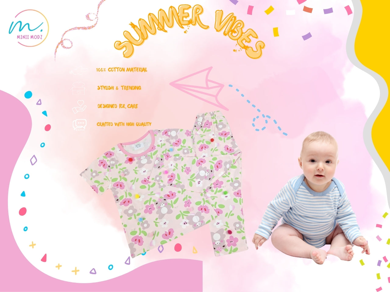 Pink Flower Teddy Print Shirt & Pant Set for Girls – Soft Cotton Dress Sleepwear | Suitable for Kids, Toddlers, and Infants
