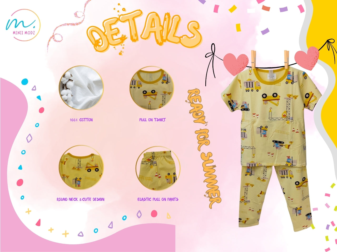 Crane Cartoon Pajama Set – Soft Cotton Nightwear for Kids