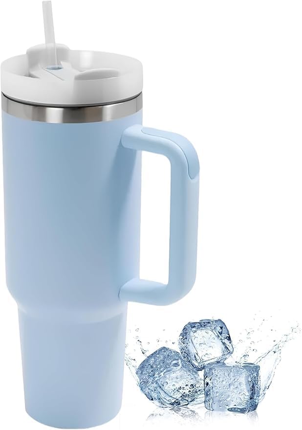 Stainless Steel 40oz Travel Tumbler with Handle & Straw Lid | Double-Layer Insulated Tumbler for Hot & Cold Beverages