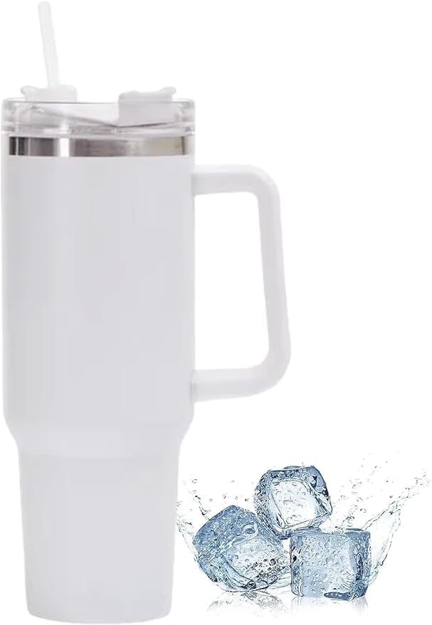 Stainless Steel 40oz Travel Tumbler with Handle & Straw Lid | Double-Layer Insulated Tumbler for Hot & Cold Beverages