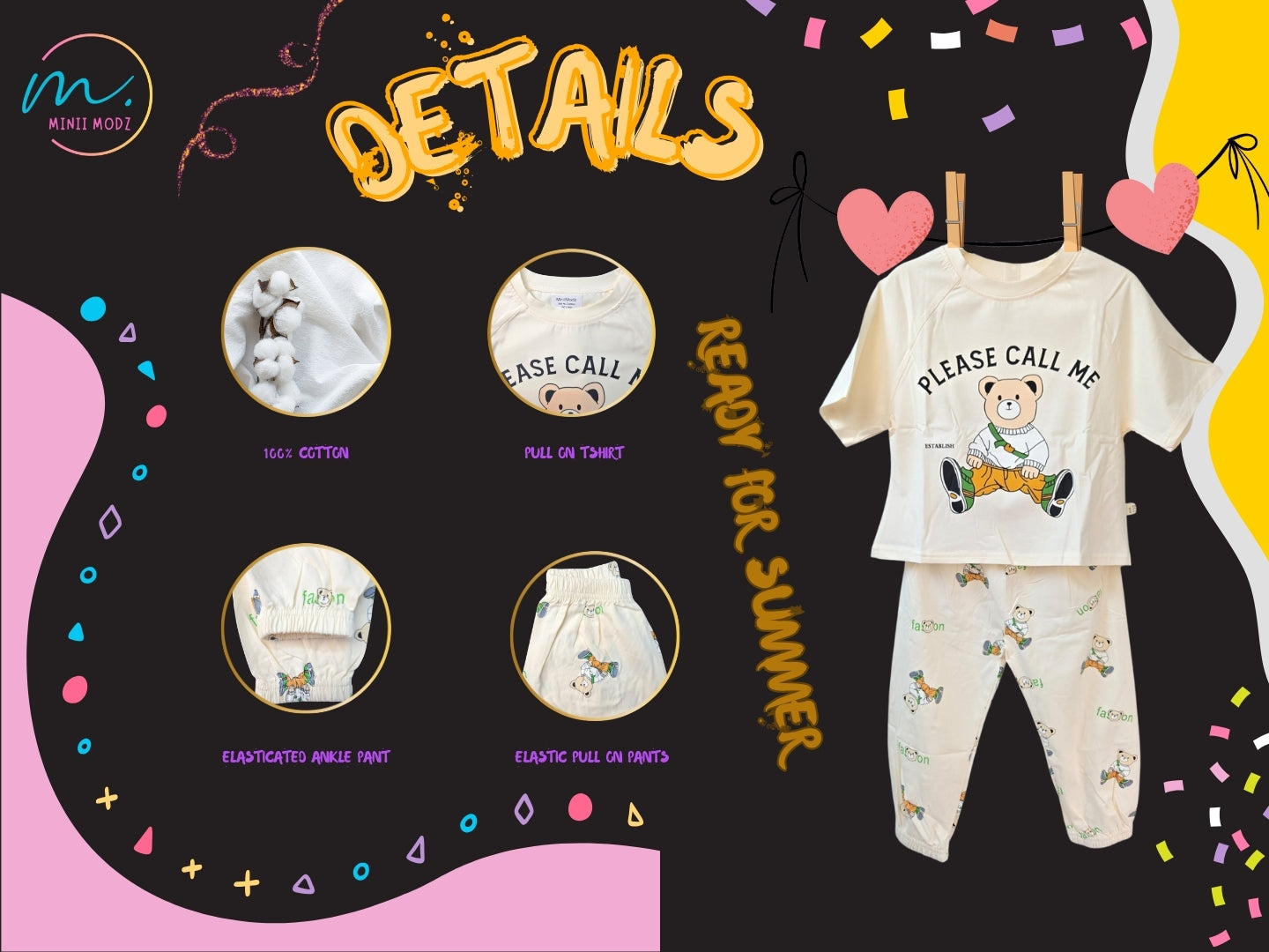 Falcon Teddy Print Top and Pant Set - Summer Nightwear Set – 100% Cotton Kids Sleepwear