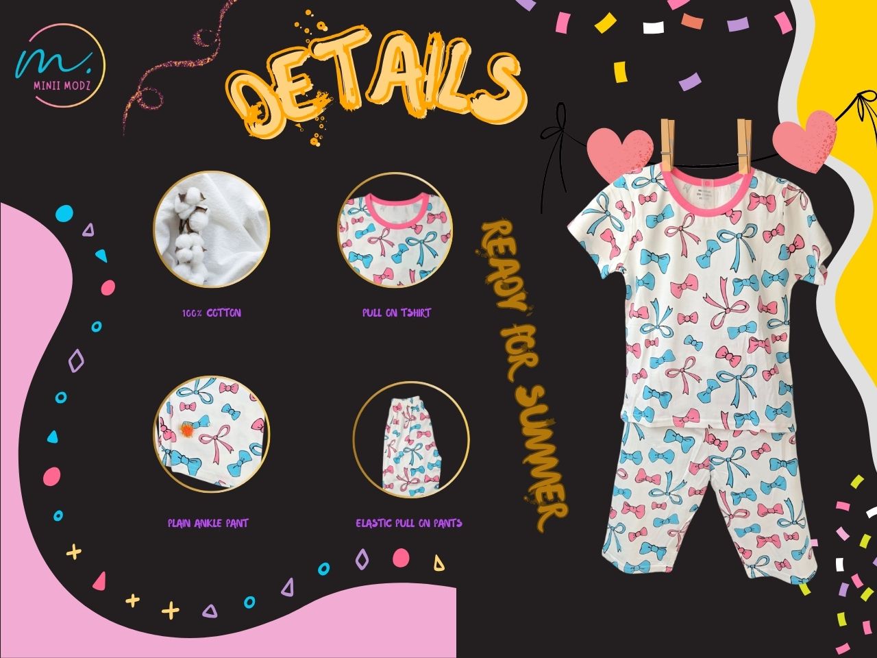 Ribbon Print Shirt & Pant Set for Girls – Soft Cotton Dress Sleepwear | Suitable for Kids, Toddlers, and Infants