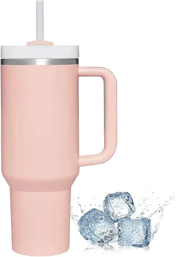 Stainless Steel 40oz Travel Tumbler with Handle & Straw Lid | Double-Layer Insulated Tumbler for Hot & Cold Beverages