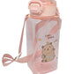 HELLO Transparent Square Water Bottle for Kids | 500ml BPA-Free Plastic Bottle with Straw – Peach & Purple