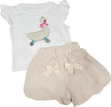 MINII MODZ Duck Appliqué Mini Shorts Set for Girls | Cute Summer Outfit with Bow Details | Ages 2–6 Years