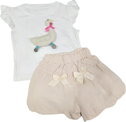MINII MODZ Duck Appliqué Mini Shorts Set for Girls | Cute Summer Outfit with Bow Details | Ages 2–6 Years
