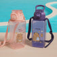 HELLO Transparent Square Water Bottle for Kids | 500ml BPA-Free Plastic Bottle with Straw – Peach & Purple