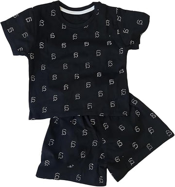 MINII MODZ Alpha Print Shorts for Girls | Soft Cotton Mini Shorts with Alphabet Print | Toddler Nightwear & Casual Shorts| Best for 2 Years to 4 Years | Black & Pink