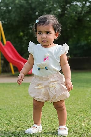 MINII MODZ Duck Appliqué Mini Shorts Set for Girls | Cute Summer Outfit with Bow Details | Ages 2–6 Years