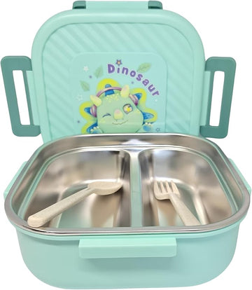 Ben Too Lunch Box for Kids – 2 Compartment Stainless Steel Tiffin with Fork & Spoon