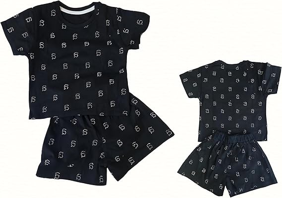 MINII MODZ Alpha Print Shorts for Girls | Soft Cotton Mini Shorts with Alphabet Print | Toddler Nightwear & Casual Shorts| Best for 2 Years to 4 Years | Black & Pink