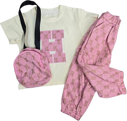 HPL Pink Pouch Girl Pant Top Set with Sling Bag | Ethnic Inspired Clothes | Ethnic Sets for Girls