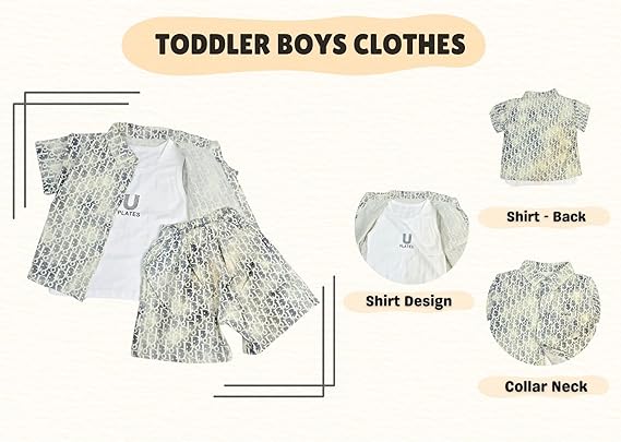 PLATES Print 3 Piece Set Pant, Half Sleeve T-Shirt & Sleeveless Undershirt for Boys | Casual & Picnic Wear