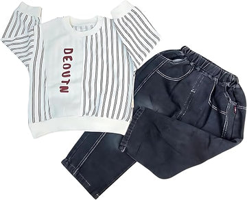 DEOUTN Name Print Stripes Design Pant & Full Sleeve Shirt Set for Boys | Pant Top Set for Boy