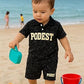 Podest Print Black Short Pant & Half Sleeve T-Shirt Set for Boys | Casual & Festive Wear