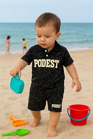 Podest Print Black Short Pant & Half Sleeve T-Shirt Set for Boys | Casual & Festive Wear