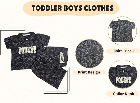 Podest Print Black Short Pant & Half Sleeve T-Shirt Set for Boys | Casual & Festive Wear