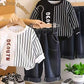 DEOUTN Name Print Stripes Design Pant & Full Sleeve Shirt Set for Boys | Pant Top Set for Boy