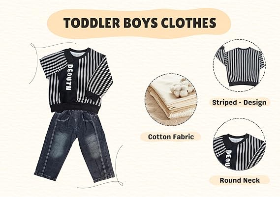 DEOUTN Name Print Stripes Design Pant & Full Sleeve Shirt Set for Boys | Pant Top Set for Boy
