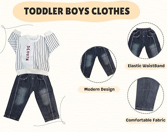 DEOUTN Name Print Stripes Design Pant & Full Sleeve Shirt Set for Boys | Pant Top Set for Boy