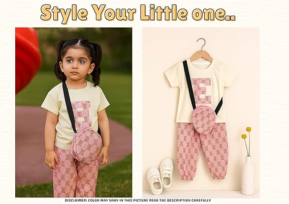 HPL Pink Pouch Girl Pant Top Set with Sling Bag | Ethnic Inspired Clothes | Ethnic Sets for Girls