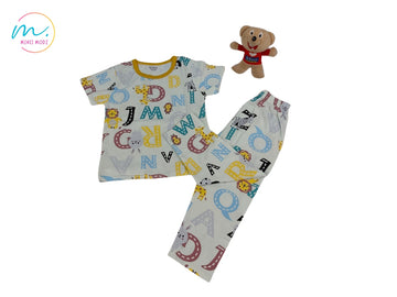ABC Monkey Print Shirt and Pant Set Summer Nightwear for Kids