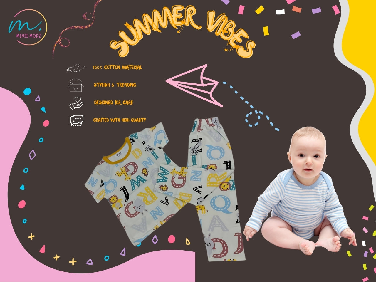 ABC Monkey Print Shirt and Pant Set Summer Nightwear for Kids