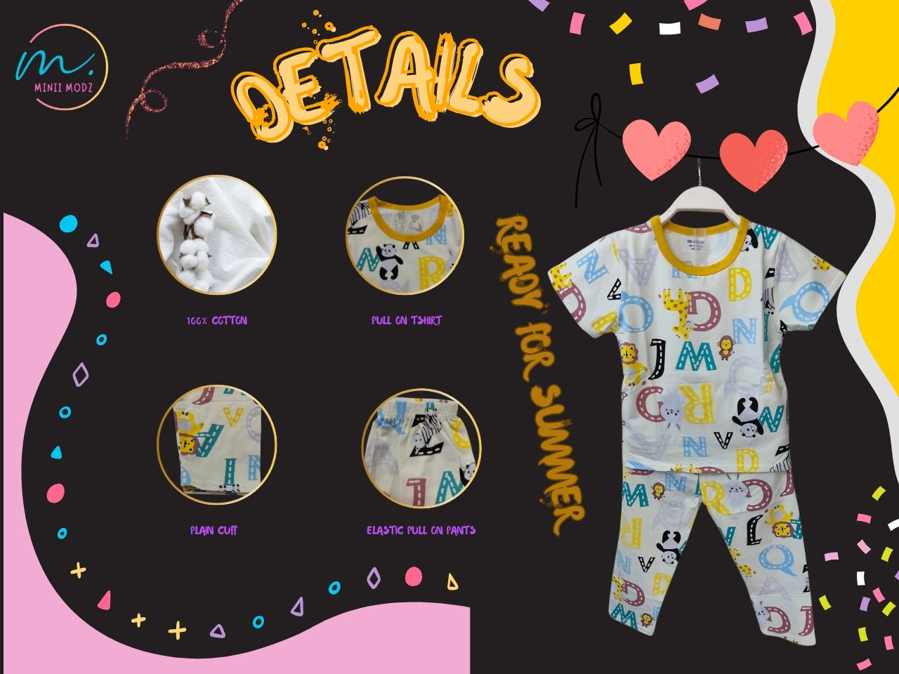 ABC Monkey Print Shirt and Pant Set Summer Nightwear for Kids