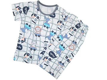 Calf Hello Print Sleepwear Kids Night Suit Top & Bottom Pyjama Set