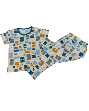 Smile Teddy Print Pyjama Set Cotton Nightwear Set – Soft Summer Kidswear